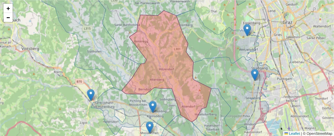 Karte des Postleitzahlen Bereichs  und der umliegenden Postleitzahlen in Deutschland