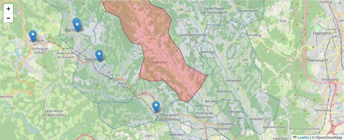 Karte des Postleitzahlen Bereichs  und der umliegenden Postleitzahlen in Deutschland