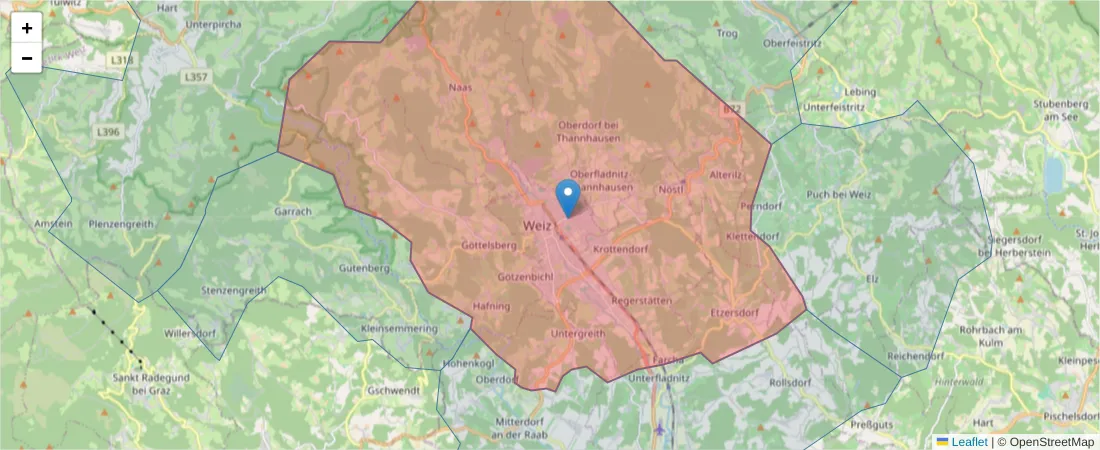 Karte des Postleitzahlen Bereichs  und der umliegenden Postleitzahlen in Deutschland