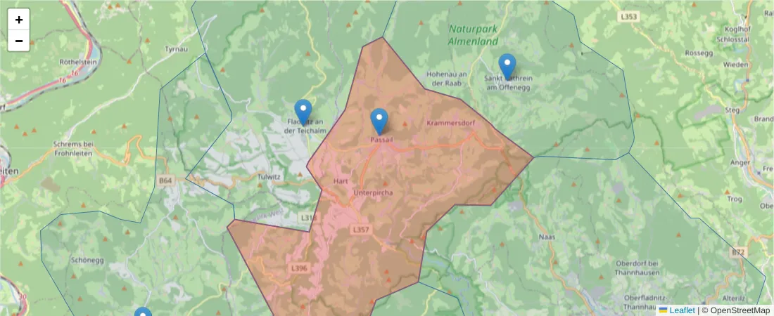 Karte des Postleitzahlen Bereichs  und der umliegenden Postleitzahlen in Deutschland