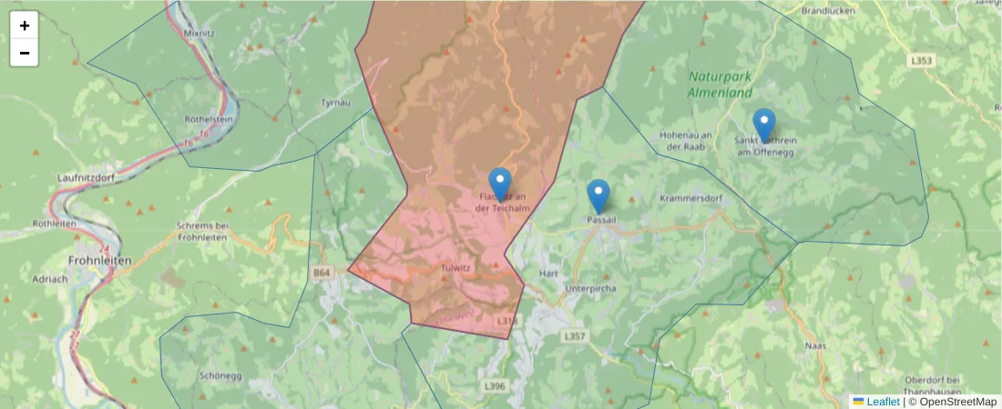 Karte des Postleitzahlen Bereichs  und der umliegenden Postleitzahlen in Deutschland
