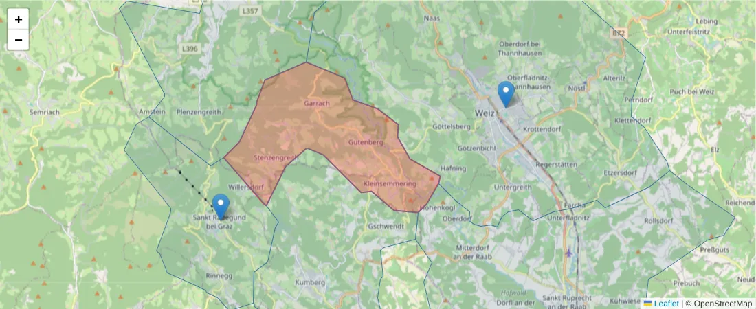 Karte des Postleitzahlen Bereichs  und der umliegenden Postleitzahlen in Deutschland