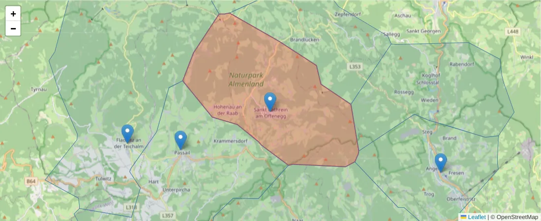 Karte des Postleitzahlen Bereichs  und der umliegenden Postleitzahlen in Deutschland