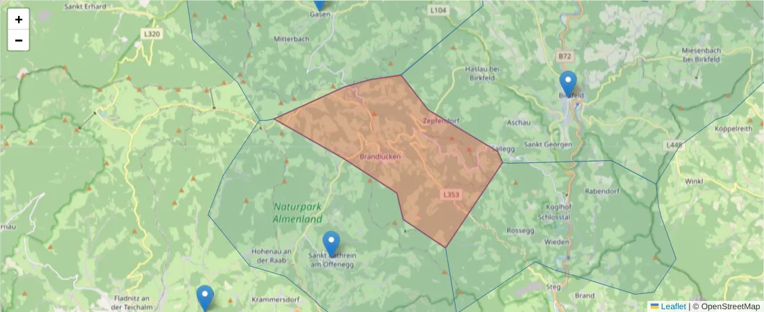 Karte des Postleitzahlen Bereichs  und der umliegenden Postleitzahlen in Deutschland