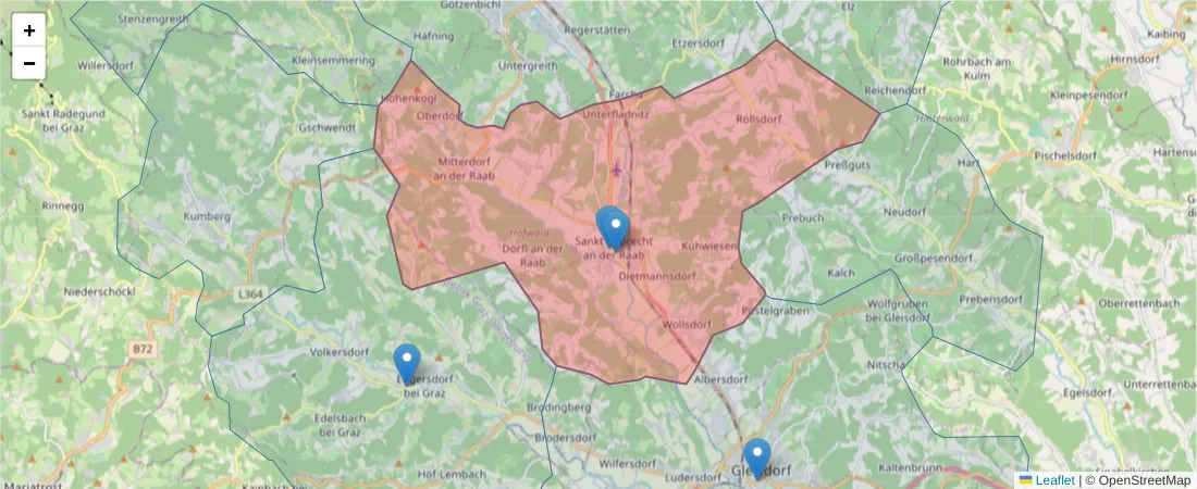 Karte des Postleitzahlen Bereichs  und der umliegenden Postleitzahlen in Deutschland