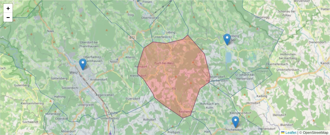 Karte des Postleitzahlen Bereichs  und der umliegenden Postleitzahlen in Deutschland