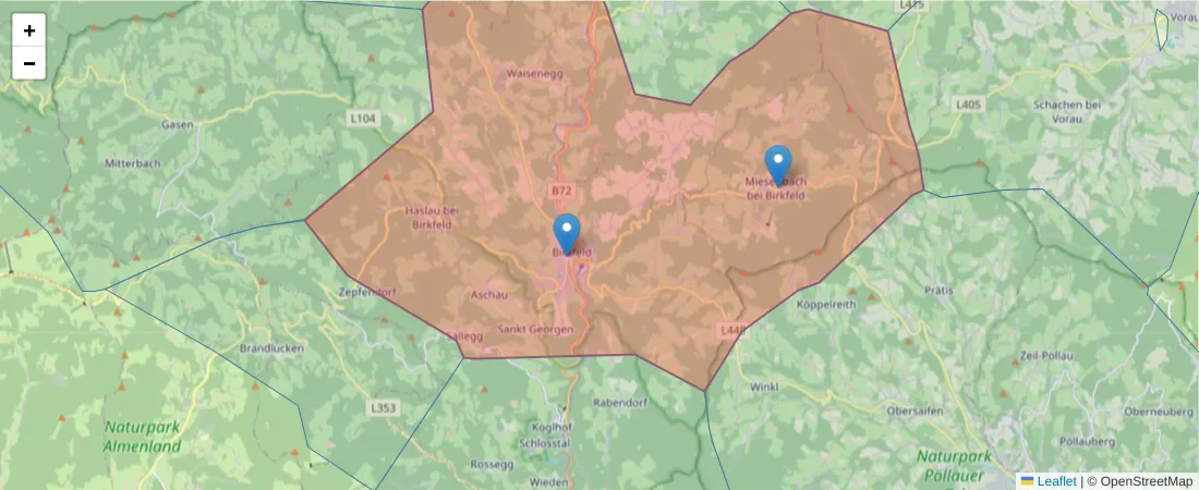 Karte des Postleitzahlen Bereichs  und der umliegenden Postleitzahlen in Deutschland