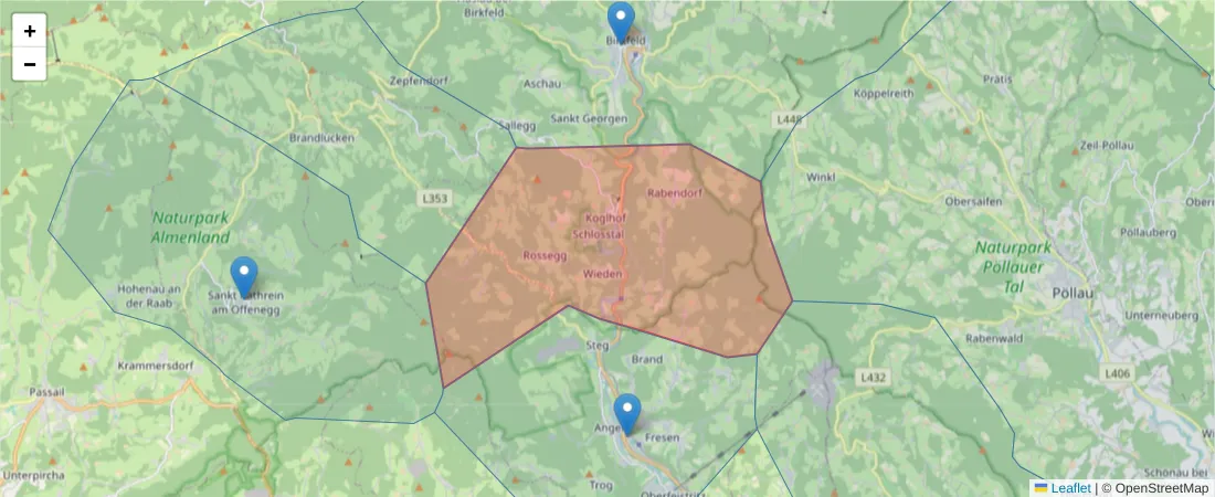 Karte des Postleitzahlen Bereichs  und der umliegenden Postleitzahlen in Deutschland