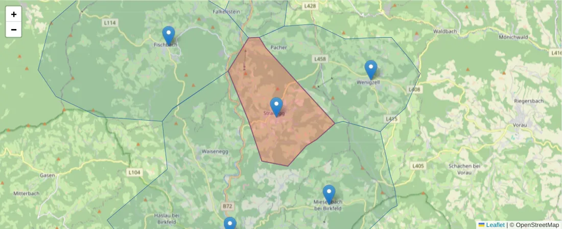 Karte des Postleitzahlen Bereichs  und der umliegenden Postleitzahlen in Deutschland