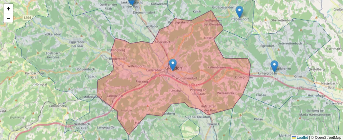 Karte des Postleitzahlen Bereichs  und der umliegenden Postleitzahlen in Deutschland