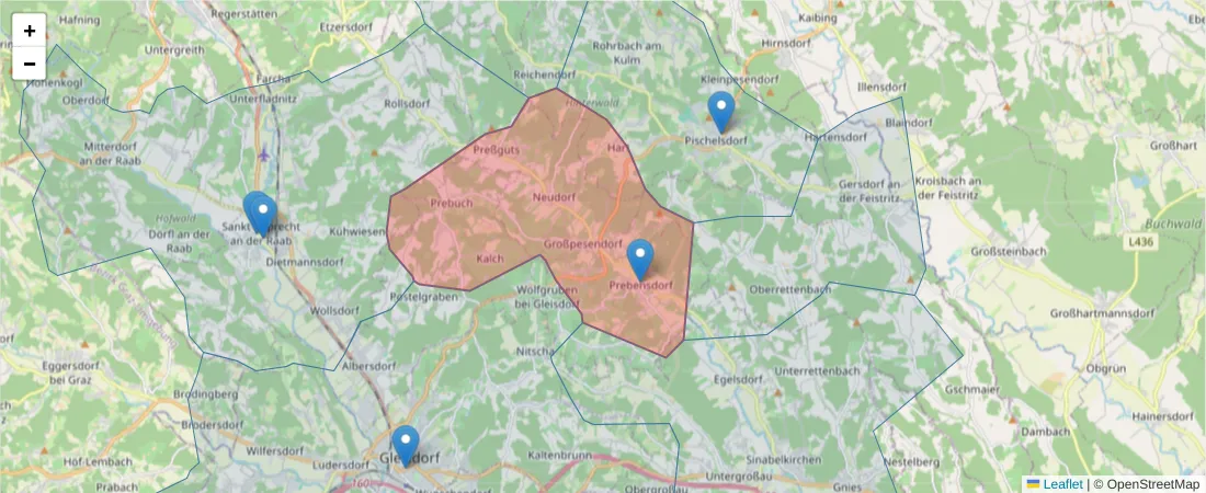 Karte des Postleitzahlen Bereichs  und der umliegenden Postleitzahlen in Deutschland