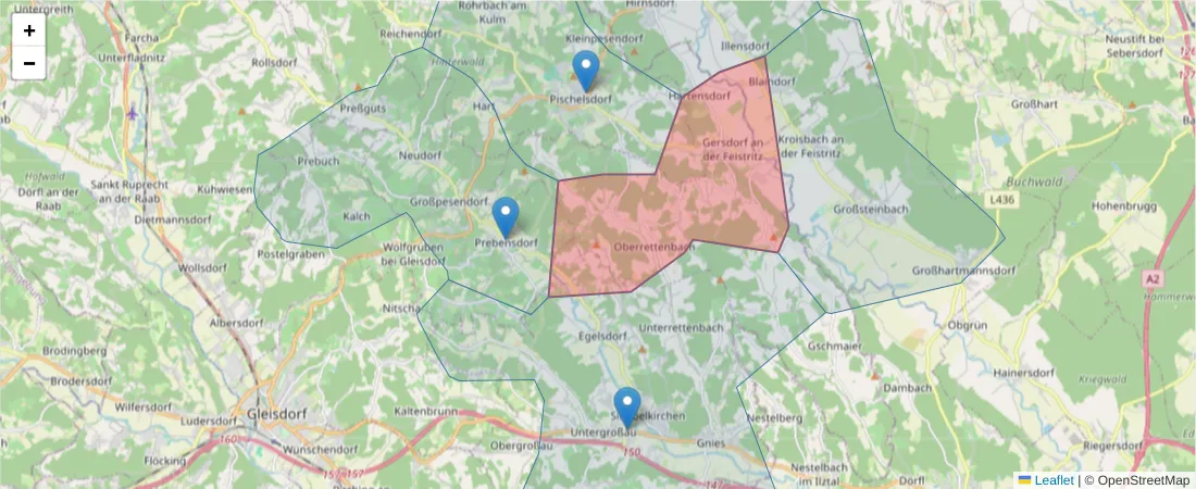 Karte des Postleitzahlen Bereichs  und der umliegenden Postleitzahlen in Deutschland