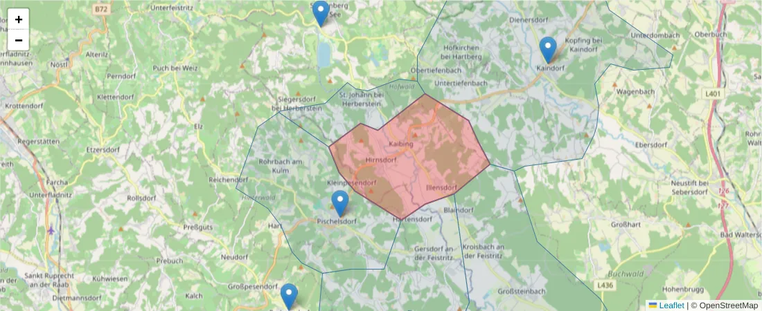 Karte des Postleitzahlen Bereichs  und der umliegenden Postleitzahlen in Deutschland
