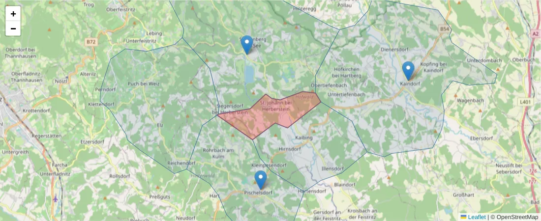 Karte des Postleitzahlen Bereichs  und der umliegenden Postleitzahlen in Deutschland