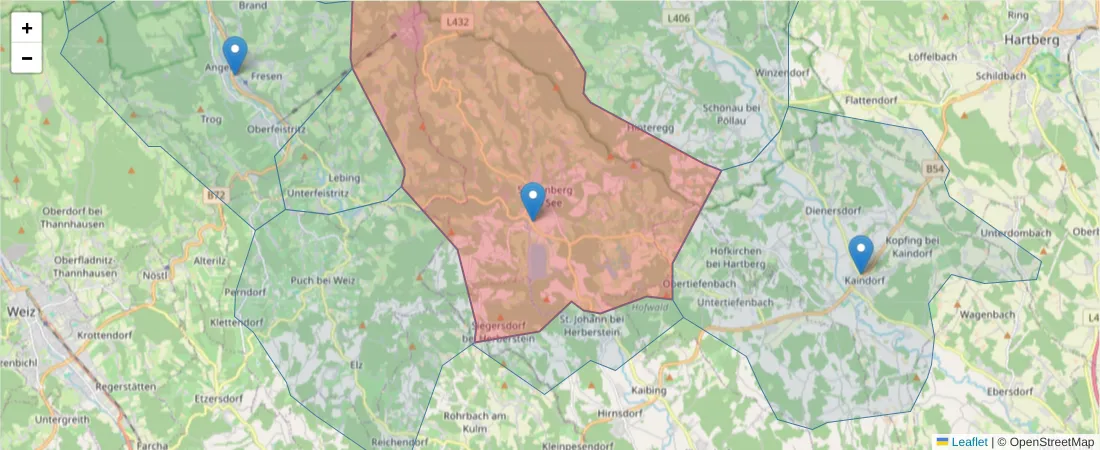 Karte des Postleitzahlen Bereichs  und der umliegenden Postleitzahlen in Deutschland