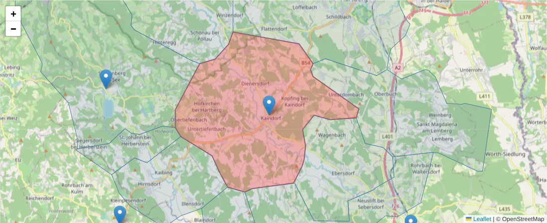 Karte des Postleitzahlen Bereichs  und der umliegenden Postleitzahlen in Deutschland