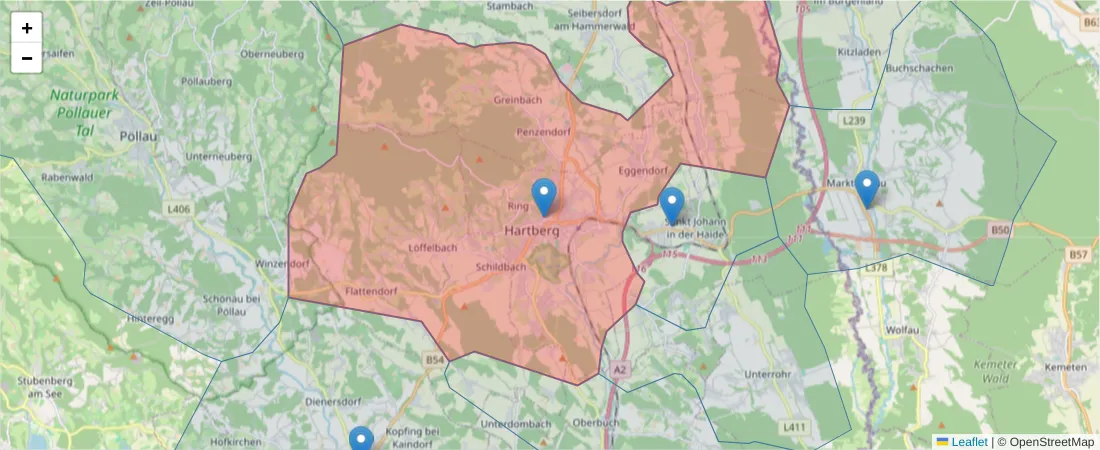 Karte des Postleitzahlen Bereichs  und der umliegenden Postleitzahlen in Deutschland