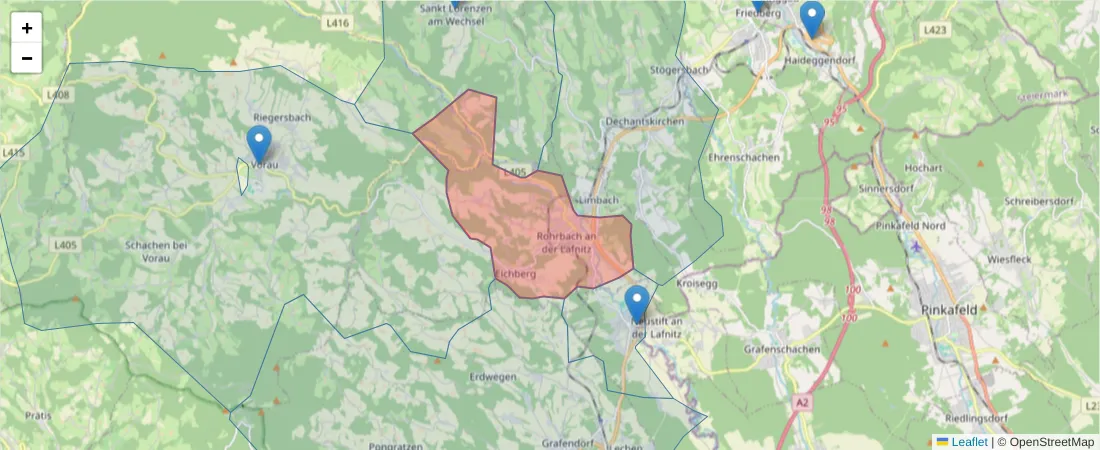 Karte des Postleitzahlen Bereichs  und der umliegenden Postleitzahlen in Deutschland