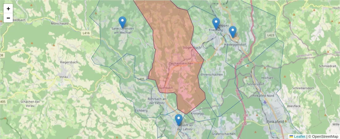 Karte des Postleitzahlen Bereichs  und der umliegenden Postleitzahlen in Deutschland