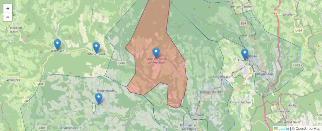 Karte des Postleitzahlen Bereichs  und der umliegenden Postleitzahlen in Deutschland