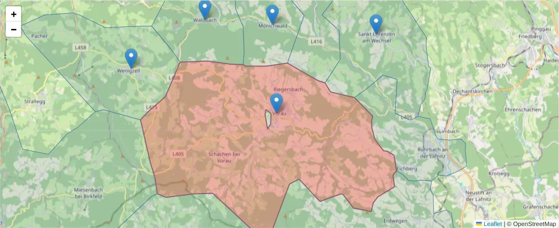 Karte des Postleitzahlen Bereichs  und der umliegenden Postleitzahlen in Deutschland