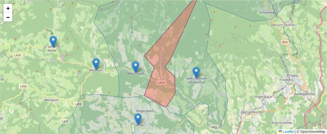 Karte des Postleitzahlen Bereichs  und der umliegenden Postleitzahlen in Deutschland
