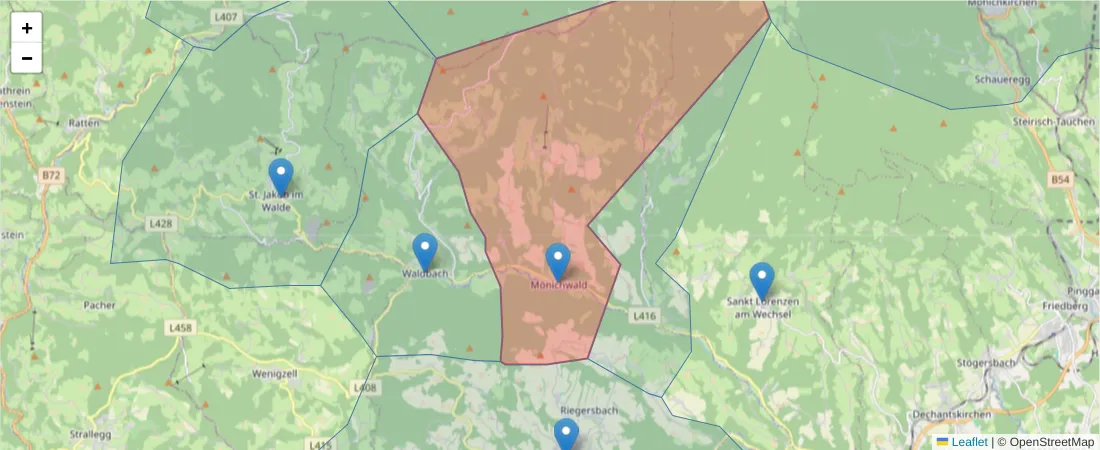 Karte des Postleitzahlen Bereichs  und der umliegenden Postleitzahlen in Deutschland