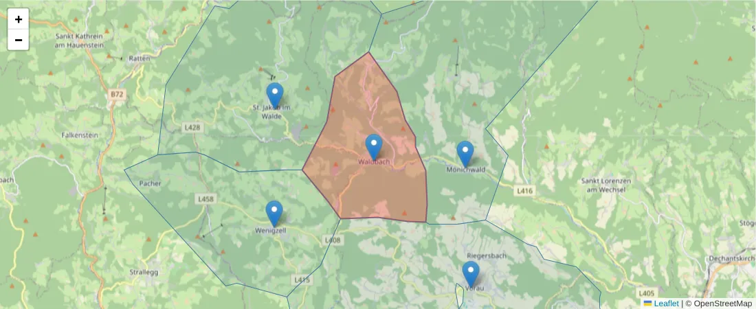 Karte des Postleitzahlen Bereichs  und der umliegenden Postleitzahlen in Deutschland