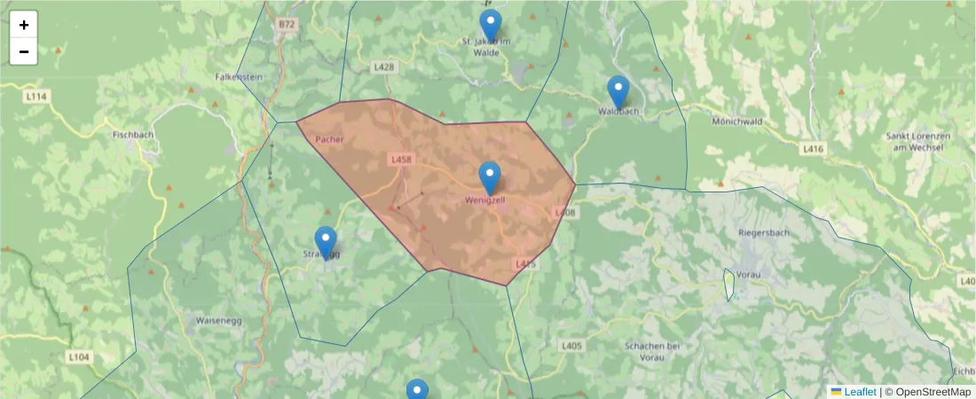 Karte des Postleitzahlen Bereichs  und der umliegenden Postleitzahlen in Deutschland