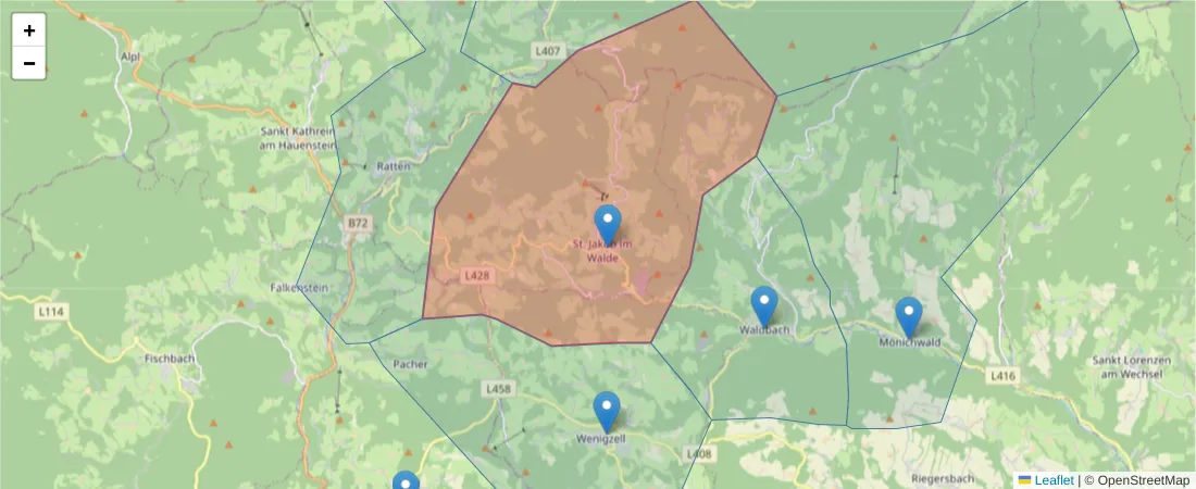 Karte des Postleitzahlen Bereichs  und der umliegenden Postleitzahlen in Deutschland