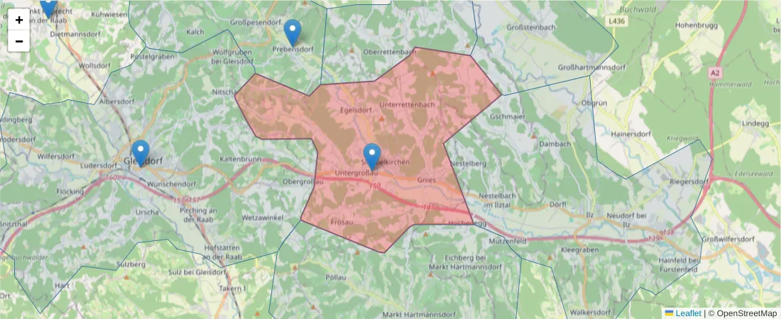 Karte des Postleitzahlen Bereichs  und der umliegenden Postleitzahlen in Deutschland