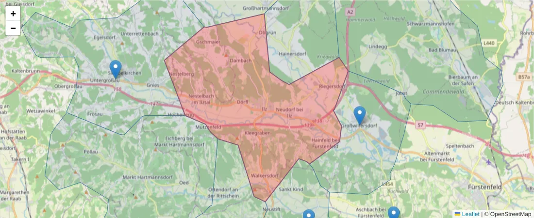 Karte des Postleitzahlen Bereichs  und der umliegenden Postleitzahlen in Deutschland