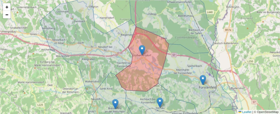 Karte des Postleitzahlen Bereichs  und der umliegenden Postleitzahlen in Deutschland