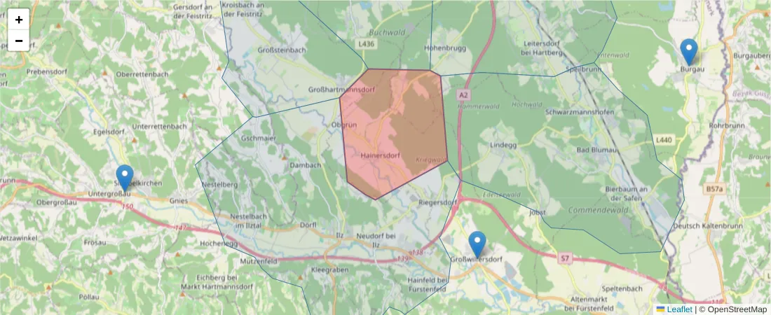 Karte des Postleitzahlen Bereichs  und der umliegenden Postleitzahlen in Deutschland