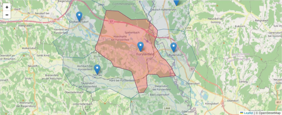 Karte des Postleitzahlen Bereichs  und der umliegenden Postleitzahlen in Deutschland