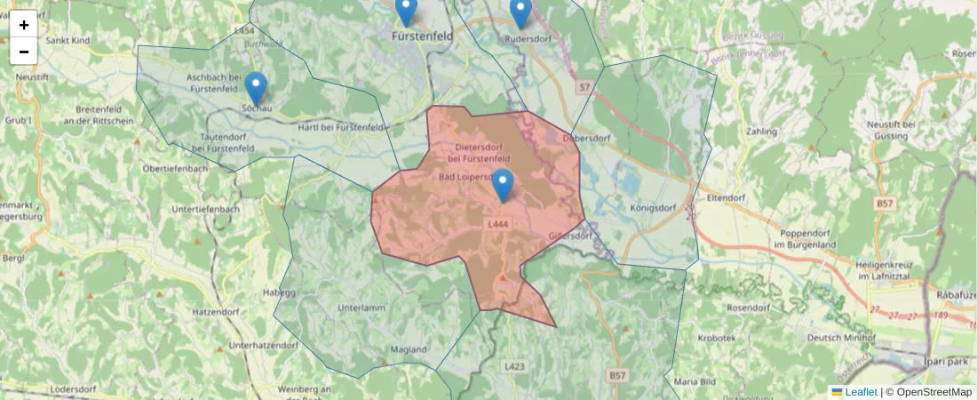 Karte des Postleitzahlen Bereichs  und der umliegenden Postleitzahlen in Deutschland