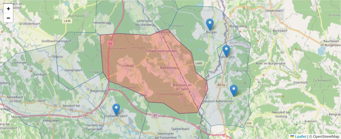 Karte des Postleitzahlen Bereichs  und der umliegenden Postleitzahlen in Deutschland