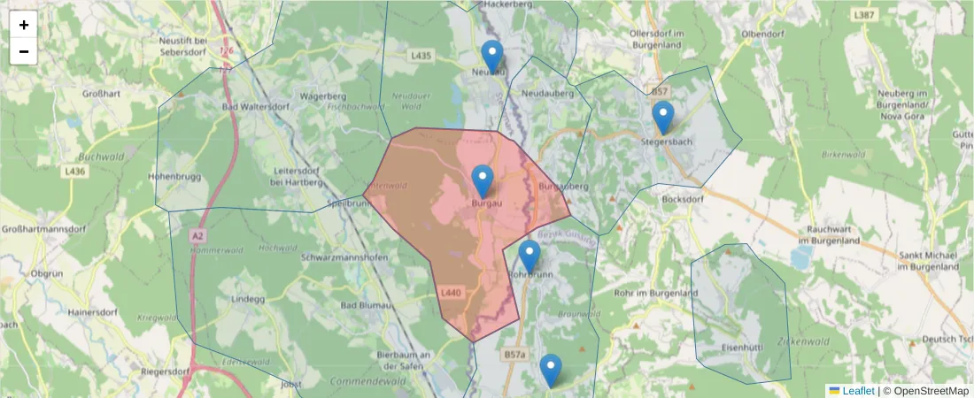 Karte des Postleitzahlen Bereichs  und der umliegenden Postleitzahlen in Deutschland