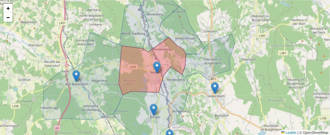 Karte des Postleitzahlen Bereichs  und der umliegenden Postleitzahlen in Deutschland