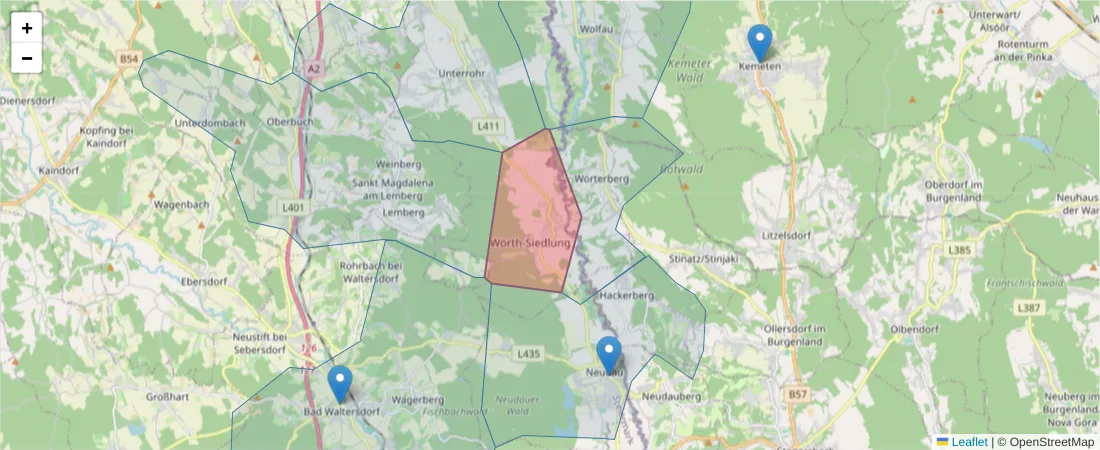 Karte des Postleitzahlen Bereichs  und der umliegenden Postleitzahlen in Deutschland