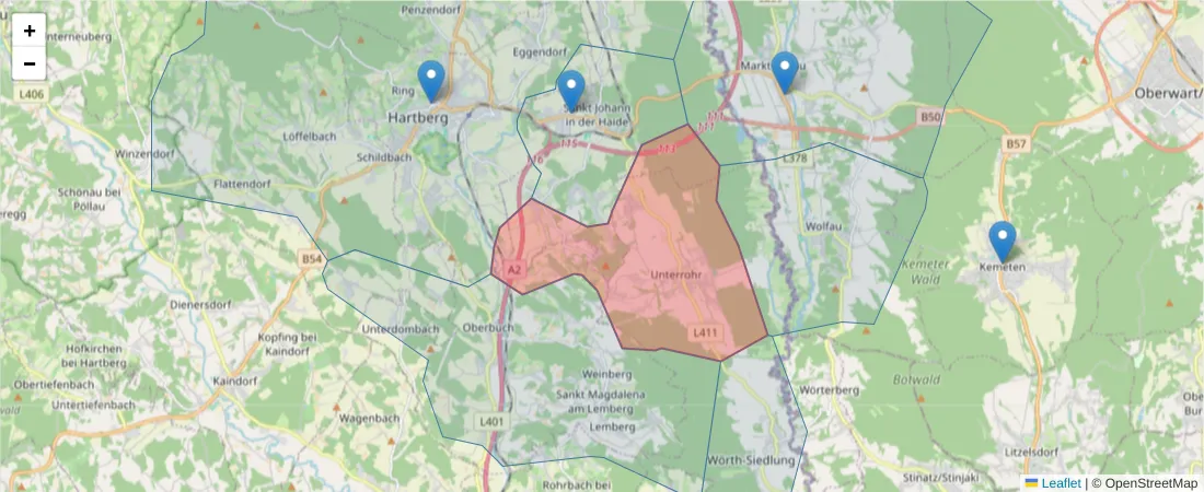 Karte des Postleitzahlen Bereichs  und der umliegenden Postleitzahlen in Deutschland