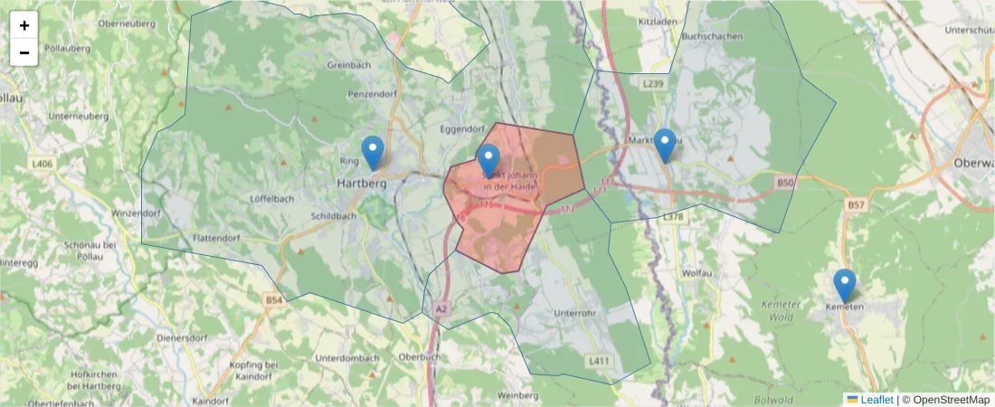 Karte des Postleitzahlen Bereichs  und der umliegenden Postleitzahlen in Deutschland