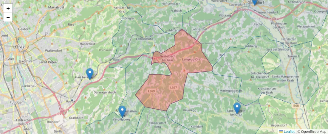 Karte des Postleitzahlen Bereichs  und der umliegenden Postleitzahlen in Deutschland