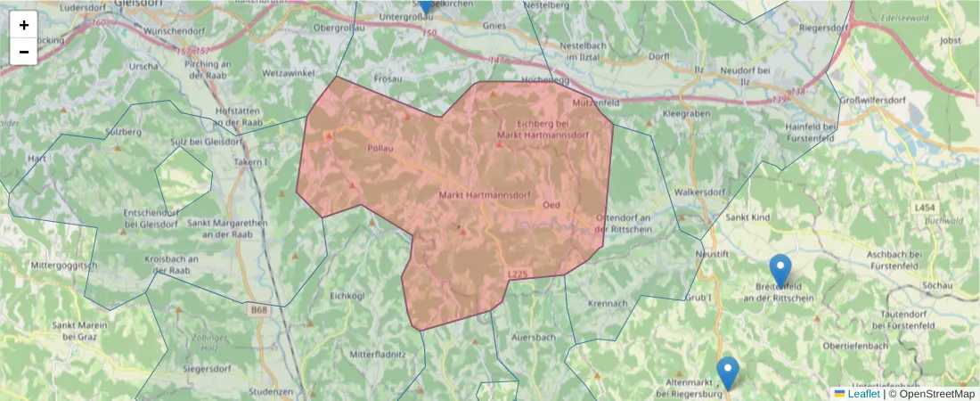 Karte des Postleitzahlen Bereichs  und der umliegenden Postleitzahlen in Deutschland