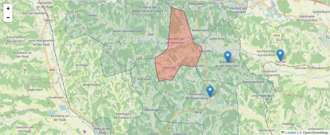 Karte des Postleitzahlen Bereichs  und der umliegenden Postleitzahlen in Deutschland