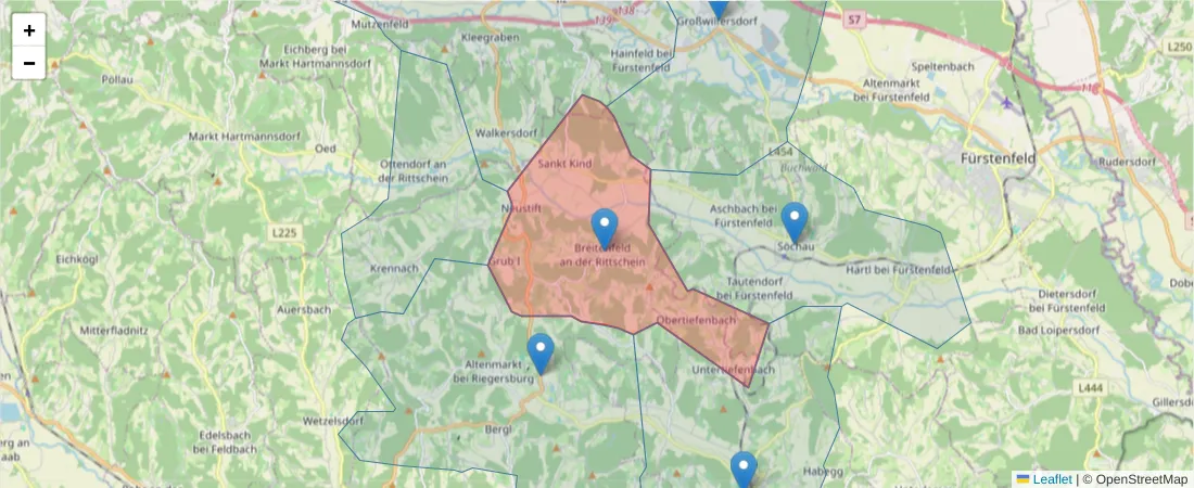 Karte des Postleitzahlen Bereichs  und der umliegenden Postleitzahlen in Deutschland