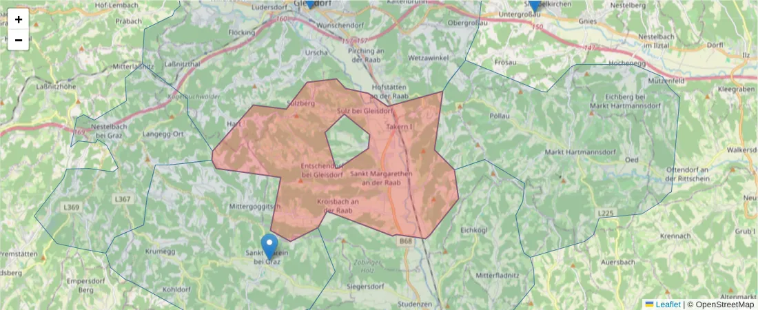 Karte des Postleitzahlen Bereichs  und der umliegenden Postleitzahlen in Deutschland
