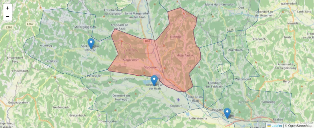 Karte des Postleitzahlen Bereichs  und der umliegenden Postleitzahlen in Deutschland