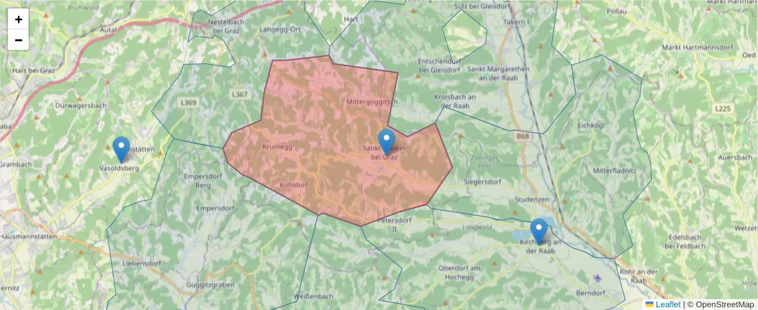 Karte des Postleitzahlen Bereichs  und der umliegenden Postleitzahlen in Deutschland