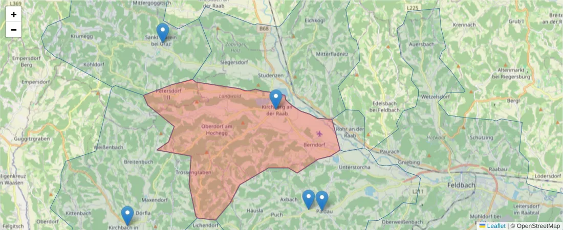 Karte des Postleitzahlen Bereichs  und der umliegenden Postleitzahlen in Deutschland